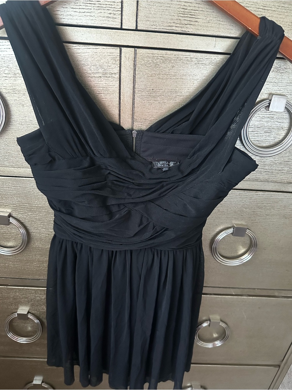 Topshop Draped V-Neck Black Mini Dress - Picture 2 of 5